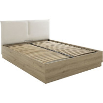 Lit coffre tete textile - TIDY - 160 x 200 cm - Chene / Ecru - Sommier