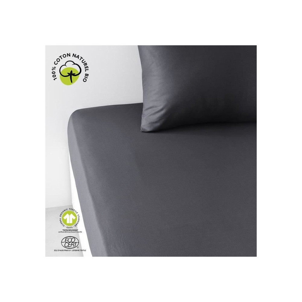 Drap housse - TODAY - 160 x 200 cm + 30 cm - Coton - Organic Fusain Drap housse - TODAY - 160 x 200 cm + 30 cm - Coton - Organic Fusain