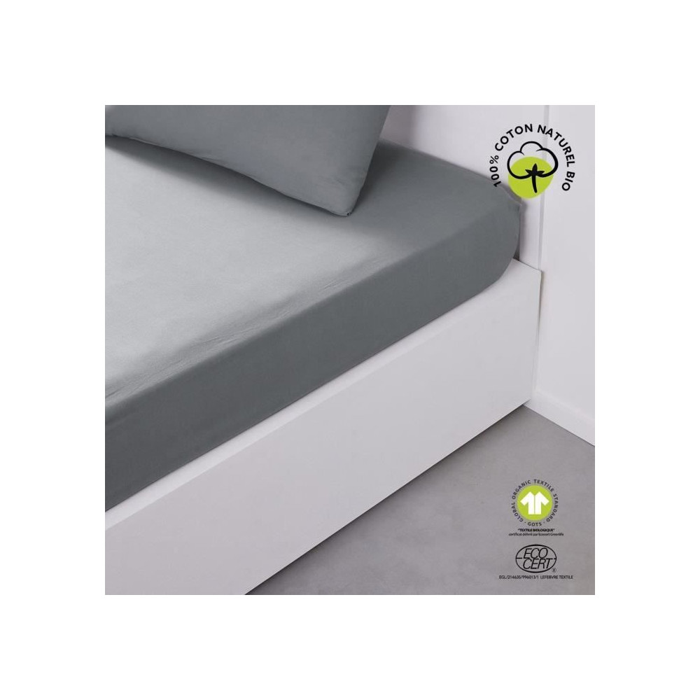Drap housse - TODAY - 180 x 200 cm + 30 cm - Coton - Organic Acier Drap housse - TODAY - 180 x 200 cm + 30 cm - Coton - Organic Acier