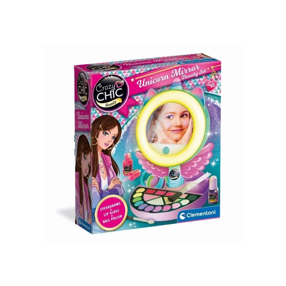 CLEMENTONI - Miroir de maquillage licorne - Anneau lumineux - Maquilla