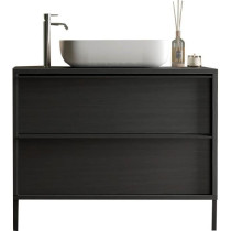 STEEL - Ensemble Meuble salle de bain sur pieds L 92cm + vasque + 2 Ti