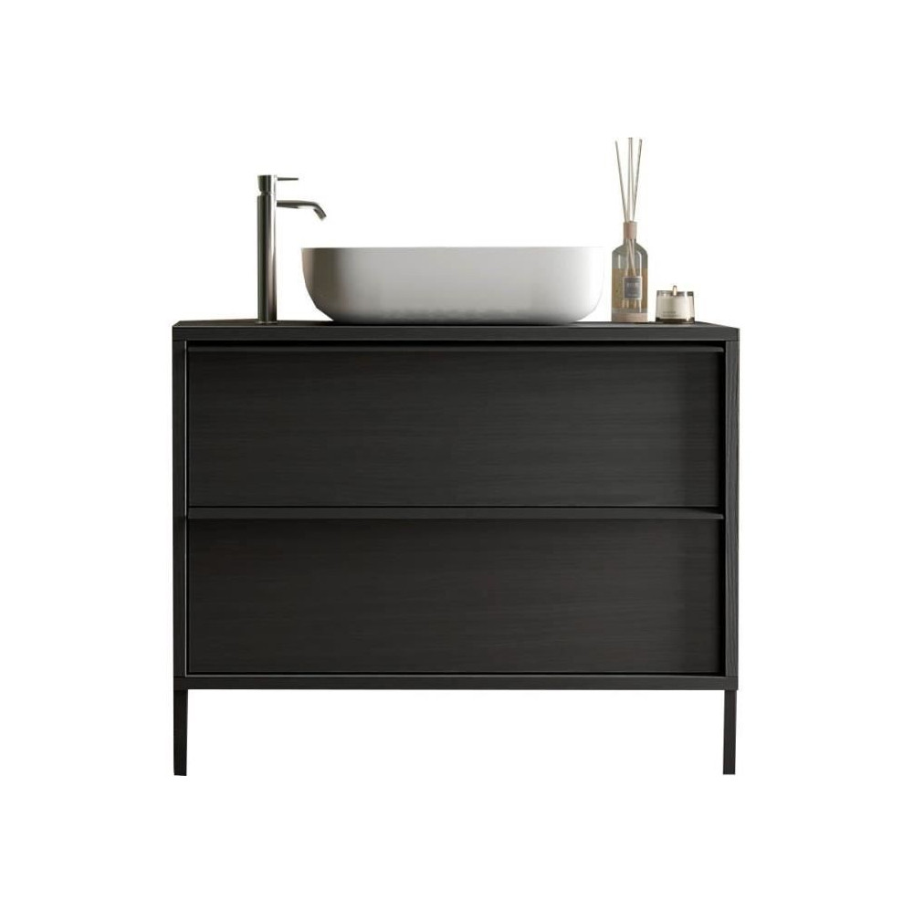 STEEL - Ensemble Meuble salle de bain sur pieds L 92cm + vasque + 2 Ti