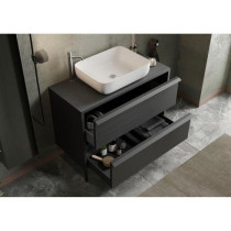 STEEL - Ensemble Meuble salle de bain sur pieds L 92cm + vasque + 2 Ti