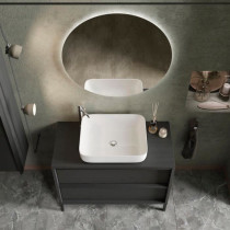 STEEL - Ensemble Meuble salle de bain sur pieds L 92cm + vasque + 2 Ti