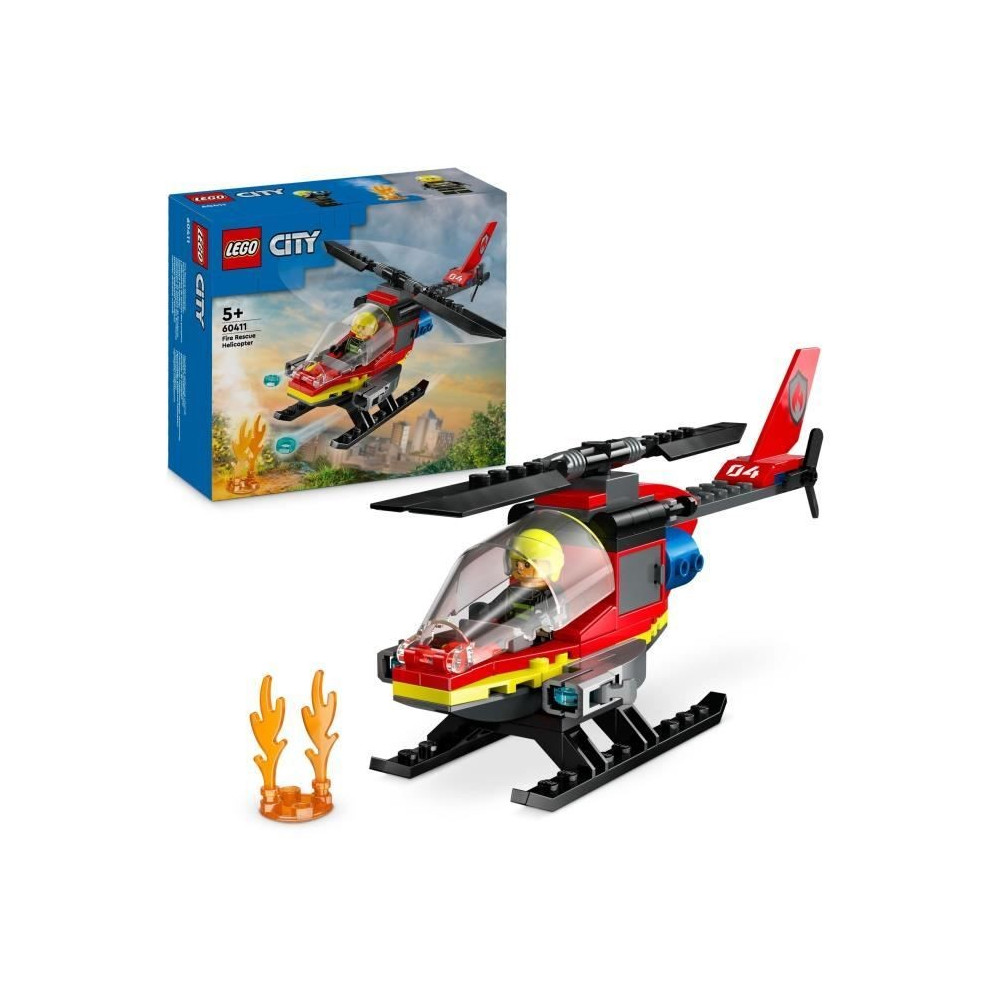 LEGO 60411 City L'Hélicoptere de Secours des Pompiers, Jouet avec Min