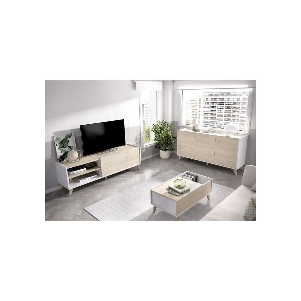 Ensemble meuble TV table basse buffet NESS - Mélaminé - Style scandi