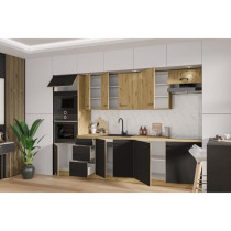 MODENA - Cuisine complete - 300 cm - Chene artisan / Noir mat - Plan d