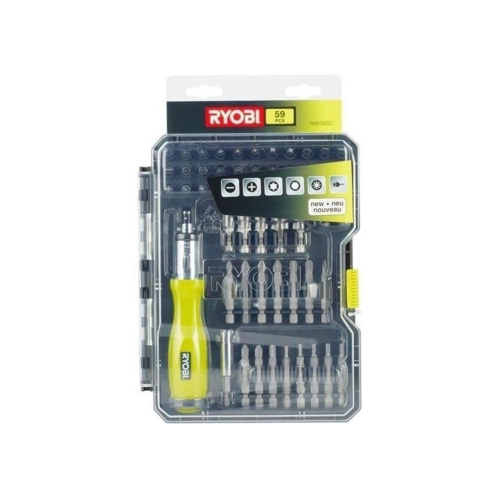 RYOBI - Coffret 59 accessoires vissage - boulonnage PH / PZ / SL / HEX