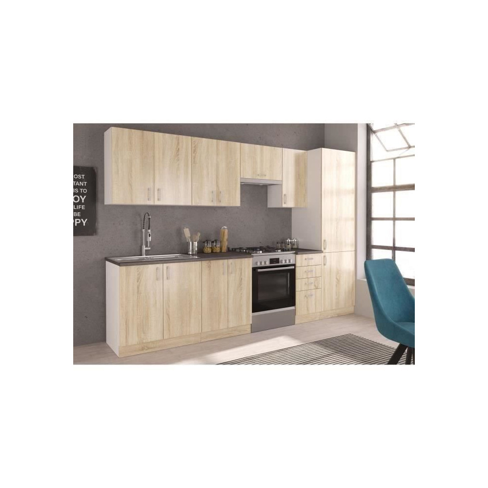SARA Cuisine complete modulable - 8 éléments - Décor chene sonoma -