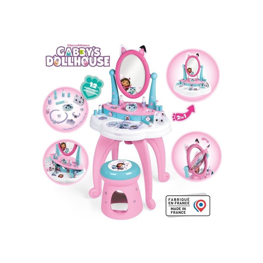 Smoby - Gabby et la Maison Magique - Coiffeuse enfant 2 en 1 - Taboure