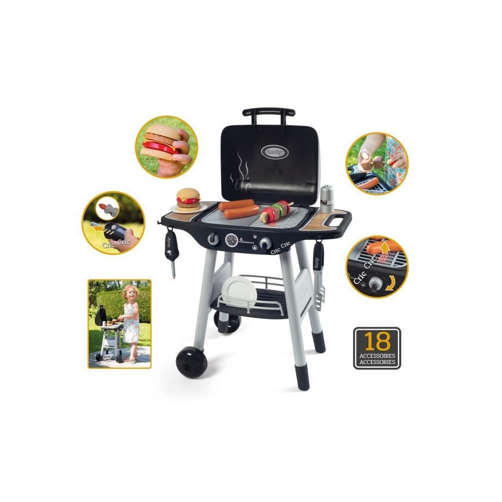 Smoby - BBQ Grill - Barbecue pour enfant - 18 accessoires - Fonctions