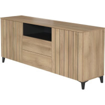 Buffet LINEAS - Mélaminé chene - 2 portes + 2 tiroirs + 1 niche - L1