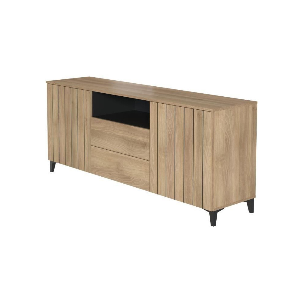 Buffet LINEAS - Mélaminé chene - 2 portes + 2 tiroirs + 1 niche - L1