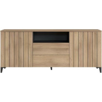 Buffet LINEAS - Mélaminé chene - 2 portes + 2 tiroirs + 1 niche - L1