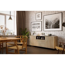 Buffet LINEAS - Mélaminé chene - 2 portes + 2 tiroirs + 1 niche - L1